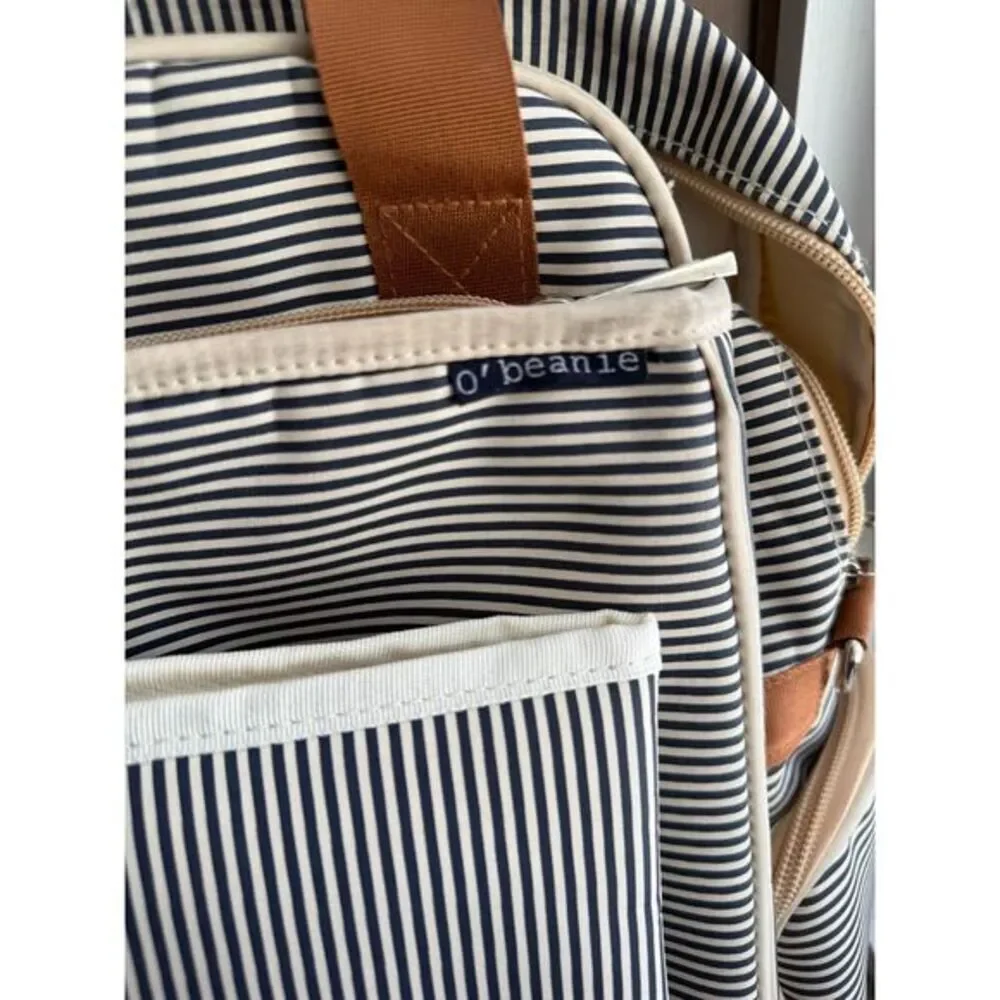 O'Beanie Striped Diaper Bag Backpack‎ Navy White With Changing Pad